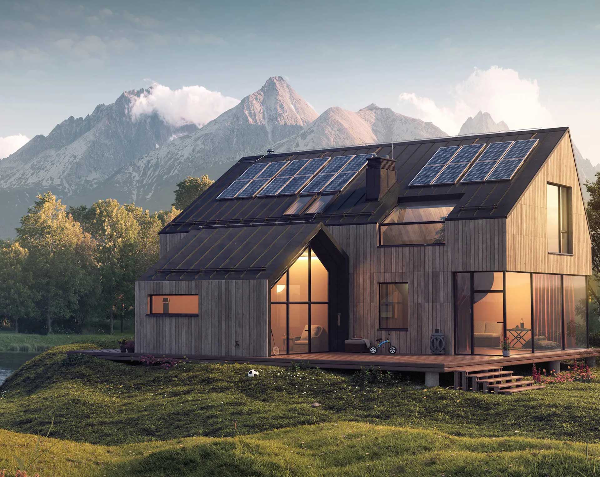 Painéis solares isolados numa zona rural.